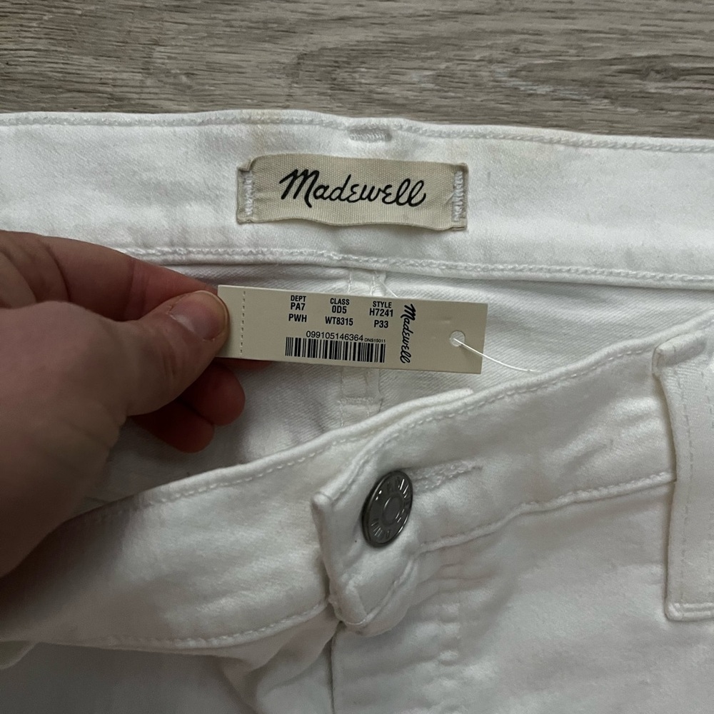 NWT Madewell Women’s Cali Demi-Boot Jeans in Pure White: Raw-Hem Edition 33P - Picture 5 of 11
